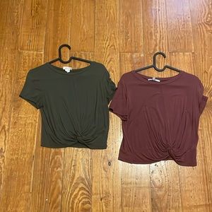 Green and maroon tie crop tops